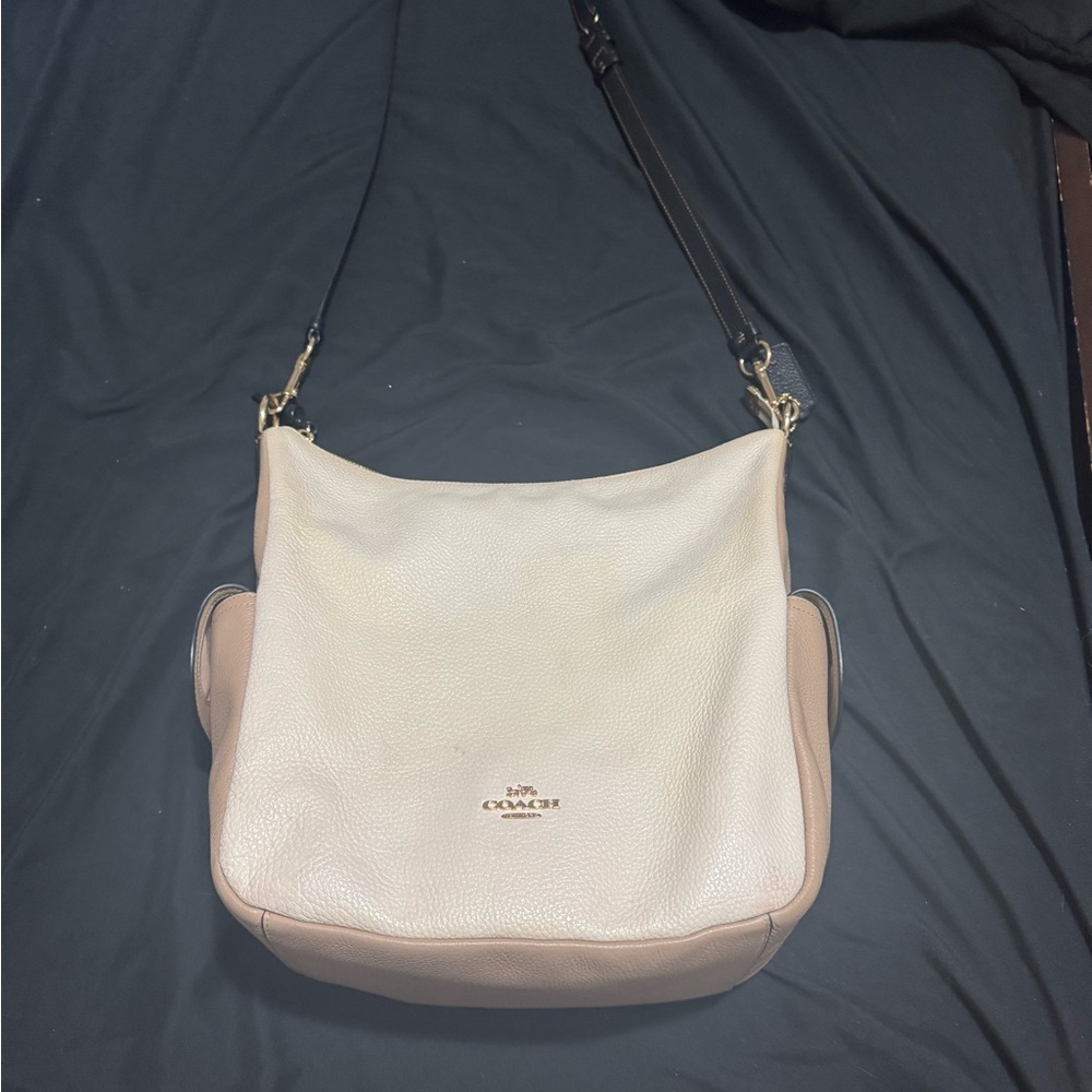 Coach Cream and Tan Shoulder Bag